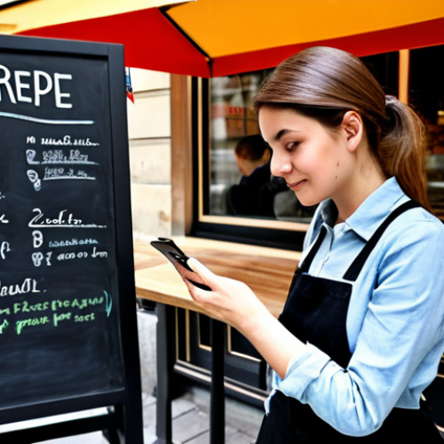 Home 5 퓨전 패스트푸드 소비자 리뷰 활용법 - Online Reviews & Food Trends**
A Parisian bistro scene, safe for work, showing a young woman in sty...