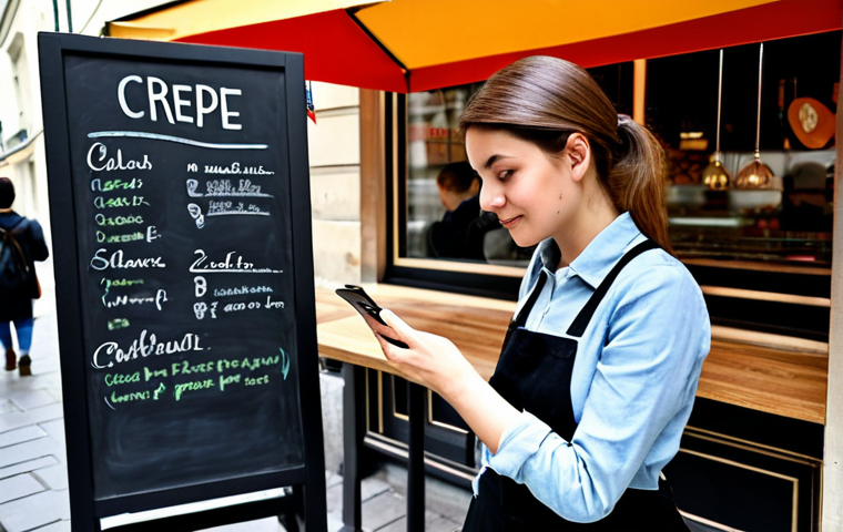 퓨전 패스트푸드 소비자 리뷰 활용법 - Online Reviews & Food Trends**
A Parisian bistro scene, safe for work, showing a young woman in sty...