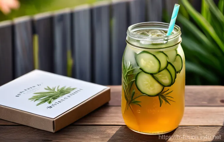 퓨전 패스트푸드 음료 메뉴 - A vibrant and visually appealing 'fusion' fast-food drink, presented in a sleek, clear cup with a un...