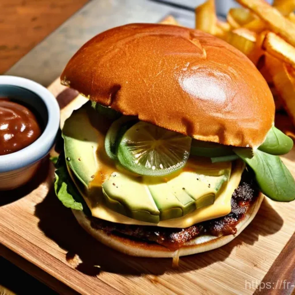 퓨전 패스트푸드 트렌드 리포트 - **Prompt 1: "Parisian Fusion Burger Experience"**
    A close-up, high-angle shot of a gourmet fusio...