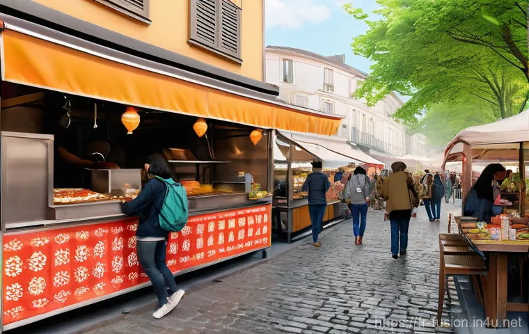 퓨전 패스트푸드 트렌드 리포트 - **Prompt 2: "Delightful Mochi Donuts in a French Café"**
    A vibrant and inviting eye-level shot c...