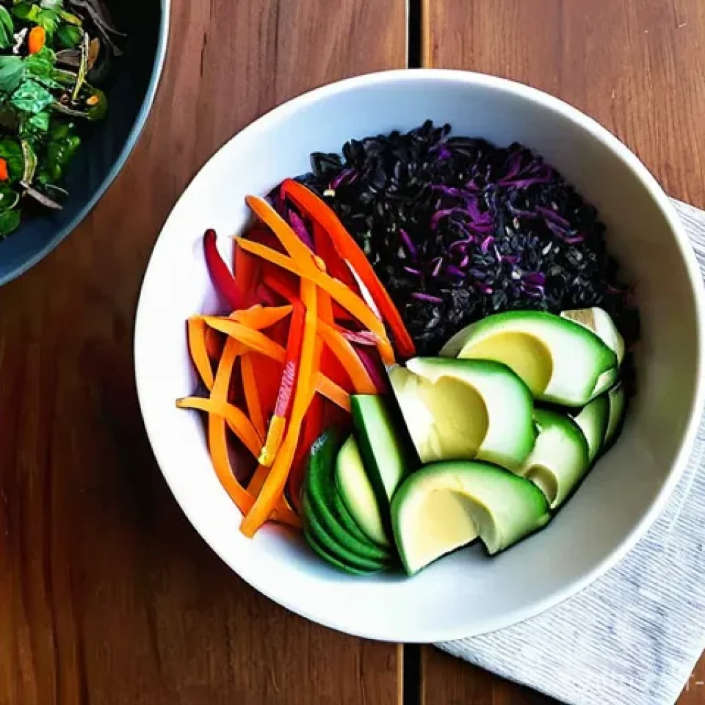 퓨전 패스트푸드 영양 균형 맞추기 - **Prompt 1: Vibrant and Balanced Fusion Bowl**
    A brightly lit, top-down shot of a beautifully ar...