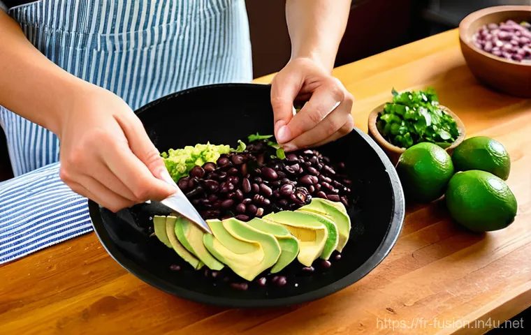 퓨전 패스트푸드 영양 균형 맞추기 - **Prompt 1: Vibrant and Balanced Fusion Bowl**
    A brightly lit, top-down shot of a beautifully ar...