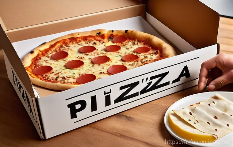 퓨전 피자 포장재 리뷰 - **Aromatic Crispy Pizza in an Innovative Ventilated Box**
    A close-up, eye-level shot of a steami...