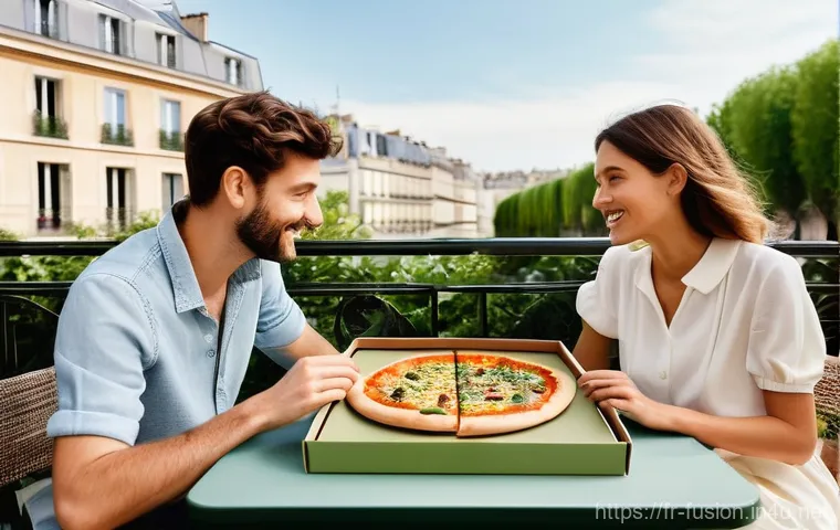 퓨전 피자 포장재 리뷰 - **Aromatic Crispy Pizza in an Innovative Ventilated Box**
    A close-up, eye-level shot of a steami...