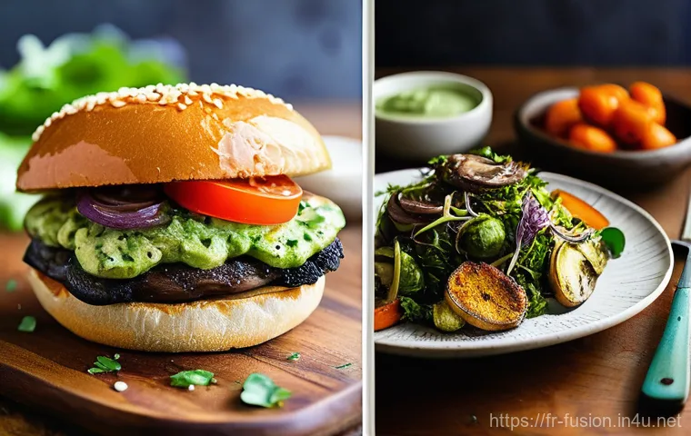 퓨전 패스트푸드의 영양가 향상 사례 - **Prompt 1: Gourmet Fusion Fast-Food Experience**
    A close-up, high-resolution food photograph of...