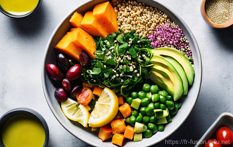 퓨전 패스트푸드의 영양가 향상 사례 - **Prompt 2: Hearty Plant-Based Seasonal Meal**
    A beautifully composed, naturally lit food photog...