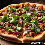 퓨전 피자 재료 비교 - **Prompt:** "A gourmet fusion pizza, freshly baked, featuring a crispy, golden-brown crust. The pizz...