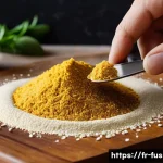 퓨전 피자 크러스트 영양 성분 - A close-up, high-resolution image of a fusion pizza crust dough being prepared on a wooden board, sh...