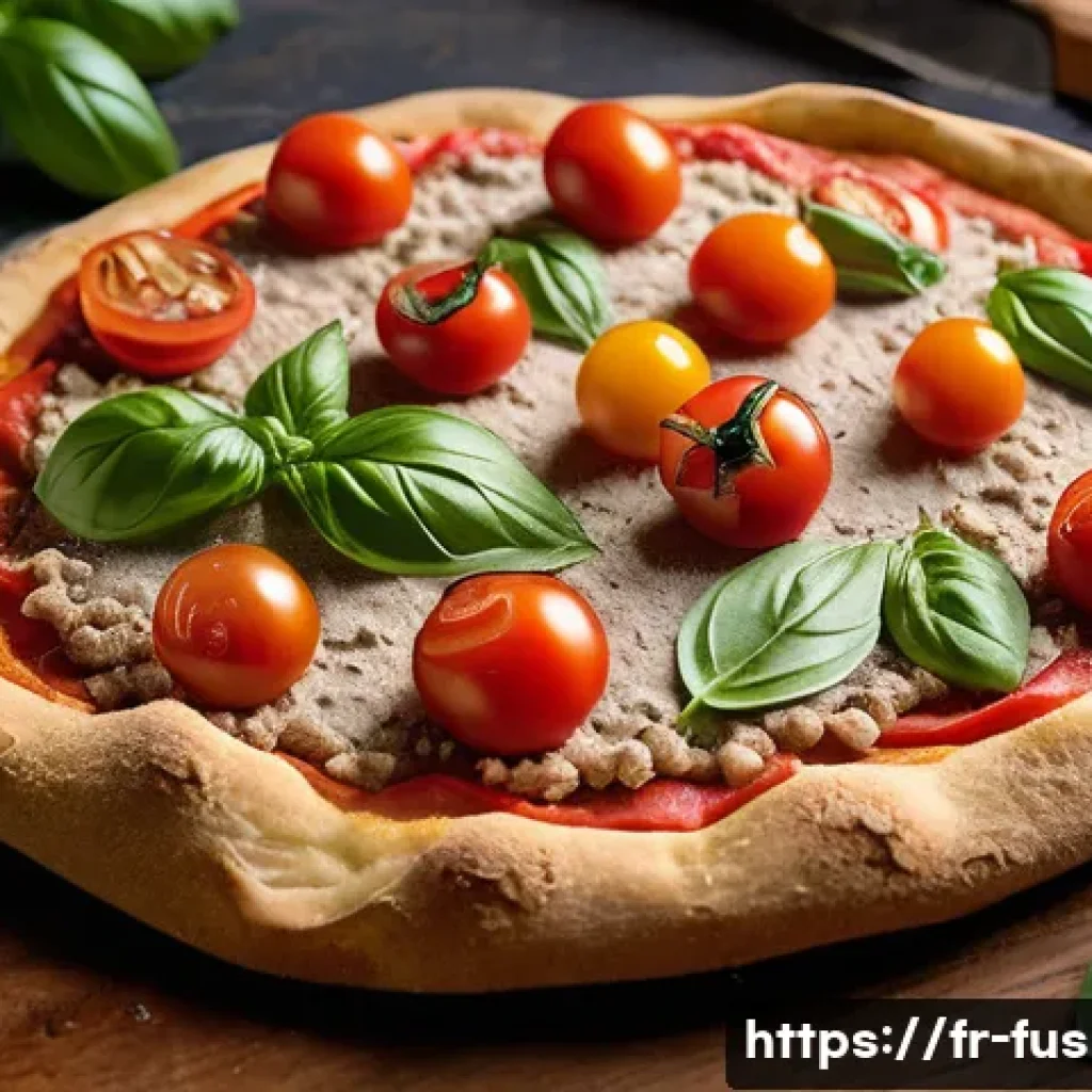 퓨전 피자의 건강 크러스트 - A rustic artisanal pizza crust made from buckwheat flour, showcasing a slightly rough texture with a...